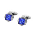 Vintage Pattern Luxury Blue Diamonds French Cufflinks Silver Plated Crystal Rhinestone Suit Cufflinks